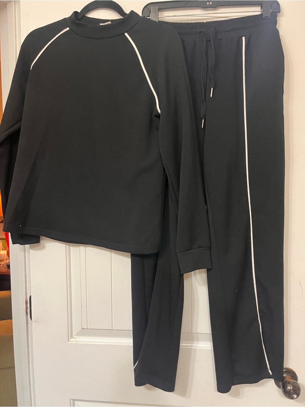 Women's black Two-Piece Track Set with White Piping